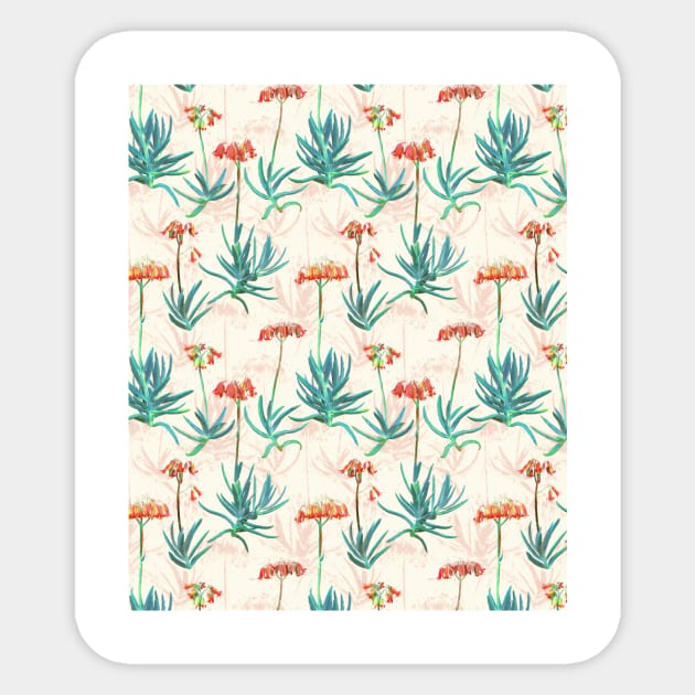 Flowering Succulent Pattern in Cream, Coral and Green Sticker by micklyn